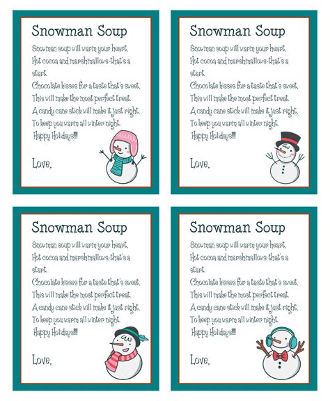 template  printable snowman soup labels printable templates