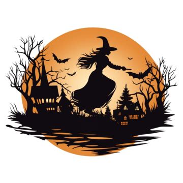 flying witch silhouette halloween sticker cartoon illustration witch