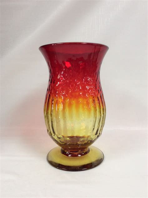 Blenko Glass 7025 Hand Blown Textured Tangerine Vase With Foot 1970