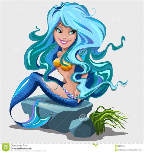 Sweetheart Mermaid With Blue Hair And Makeup Stock Vector