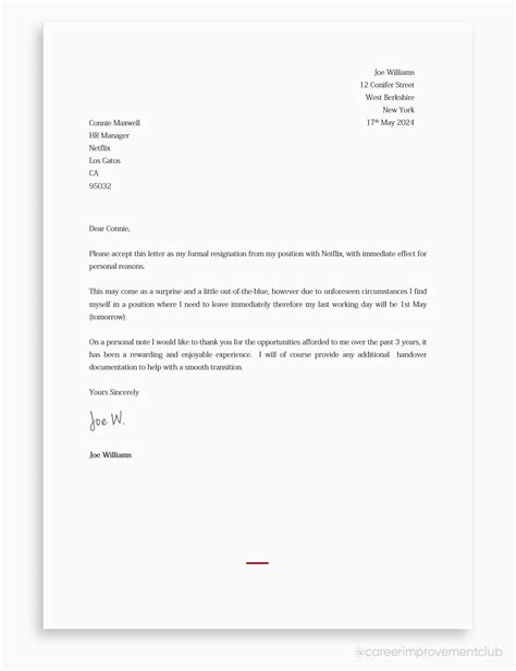 write  resignation letter  examples