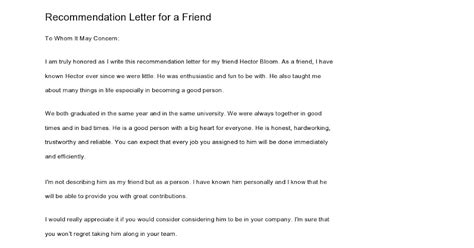 letter  referring friend  job