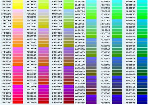 code des couleurs couleurs variees