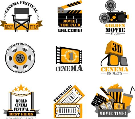 cinema film logo sets isolated  vintage style vectors graphic art