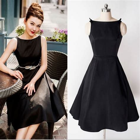 Vintage Black Dress 2017 Audrey Hepburn Style High Waist Plus Size