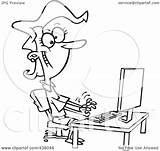 Cartoon Typist Working Female Happy Toonaday Royalty Outline Computer Illustration Rf Clip 2021 sketch template