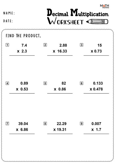 multiplying decimals   numbers worksheet