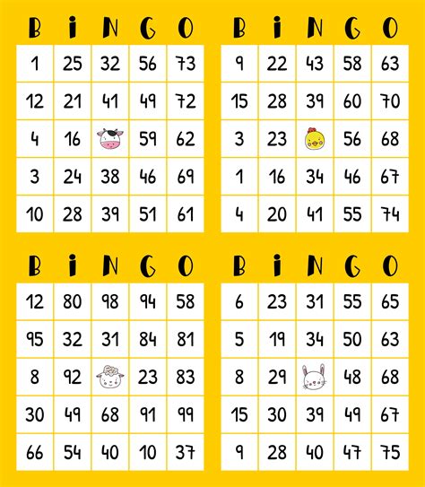 printable bingo cards  numbers