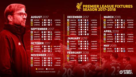 jadwal liga primer inggris musim  klub liverpool fc