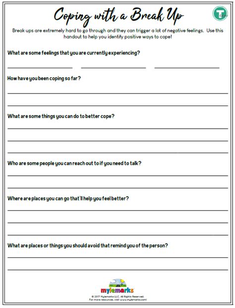 help teens explore their break up with this worksheet from mylemarks find this and more healthy