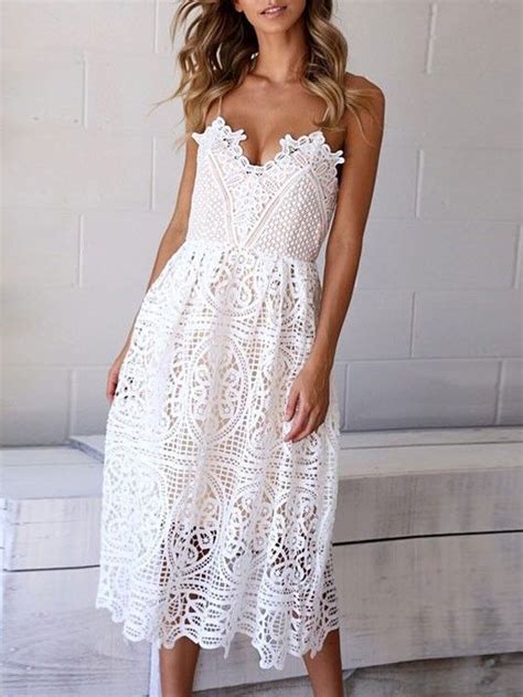 white summer lace dresses v neck midi slip bohemian dress lace white
