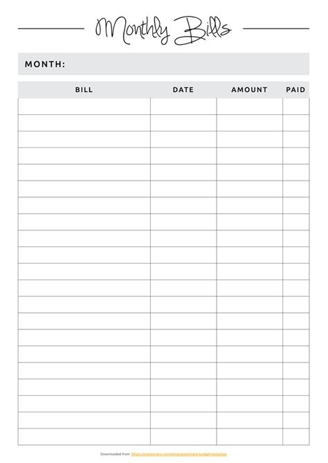 printable simple budget template   budget planner template