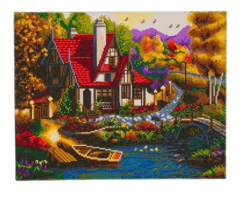 diamond painting kit riverside cottage crystal art  wooden frame