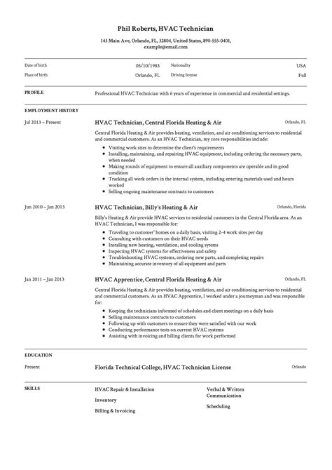hvac technician resume guide sample resumevikingcom