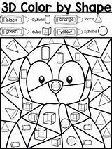 3d Shape Color Penguin Coloring Shapes Worksheets Teacherspayteachers Kindergarten Grade Sherry Math sketch template