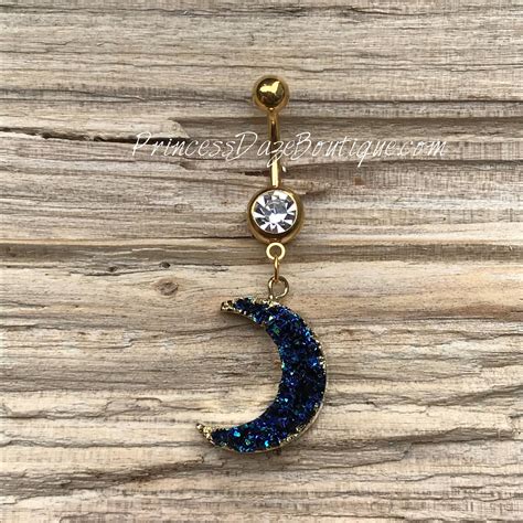 Gold Blue Moon Druzy Stone Belly Button Ring — Princess