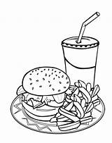 Coloring Kids Burger Junk Drink Pages Food Clipart sketch template
