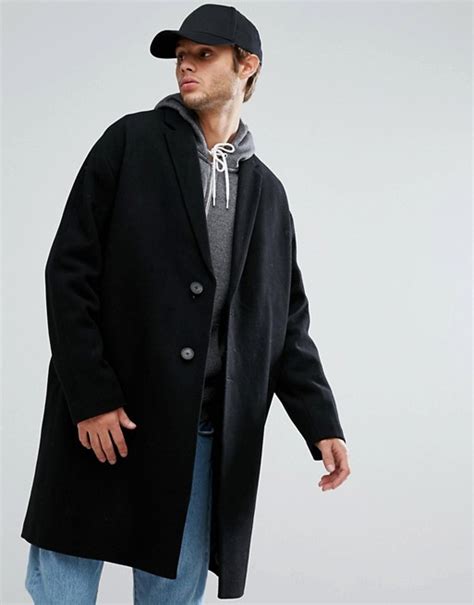 asos wool mix drop shoulder overcoat  black asos