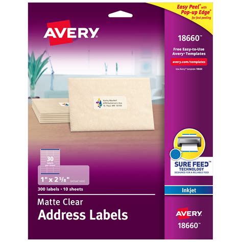 avery address labels     easy peel matte clear  labels