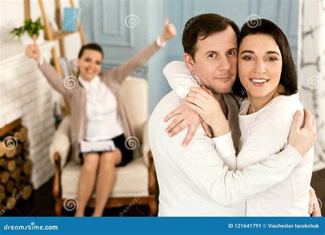 Beautiful Joyful Woman Hugging Her Husband Stock Image Image Of