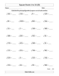 square roots worksheet    grade lesson planet