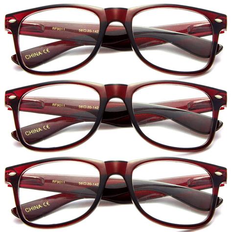 3 Packs Women Oversized Reading Glasses Big Frame Dark Red 3 50