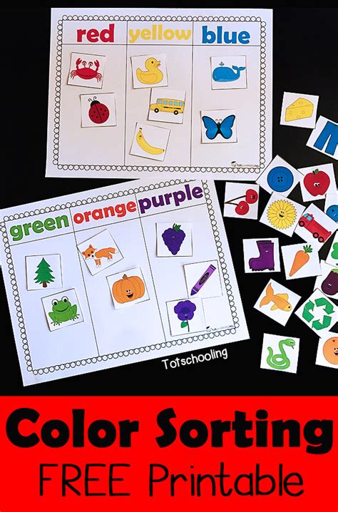color sorting printable activity totschooling toddler preschool