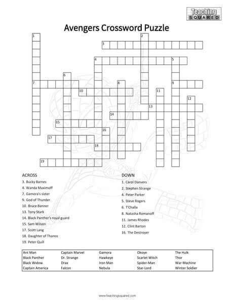 printable avengers crossword activity crossword puzzle