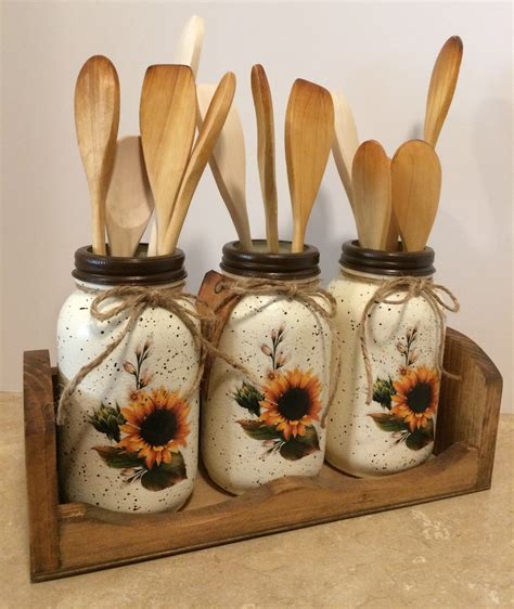mason jar utensil holderssunflower kitchen decormothers day gifthand