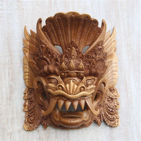 unicef market artisan handmade acacia wood mask indonesian barong sai