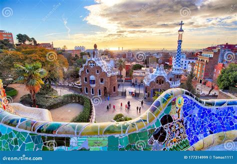park guell barcelona stock image image  houses city