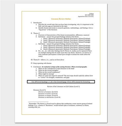 literature review outline template  formats examples samples