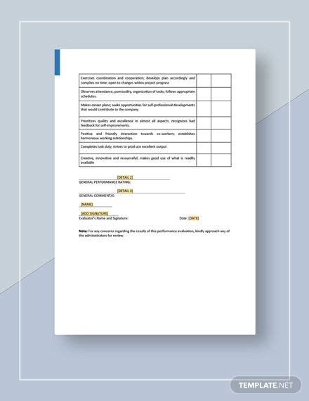 Instantly Download Performance Evaluation Template Sample And Example In