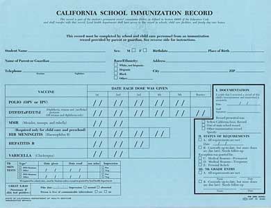 california school immunization record disease prevention  control