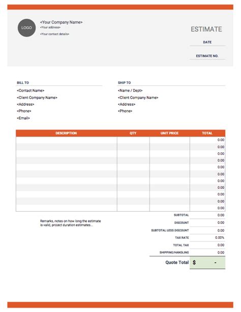 estimate templates  easy  invoice simple