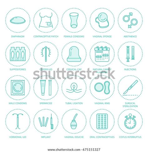 contraceptive methods line icons birth control stock vector royalty
