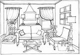 Coloring Room Living Pages Drawing Furniture Bedroom Interior Clipart Outline Modern Perspective Drawings Printable Buildings Architecture Sofa Sketch Rooms Sketches sketch template