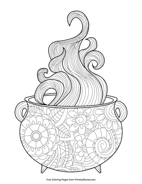 halloween witch cauldron coloring page drawing illustration digital