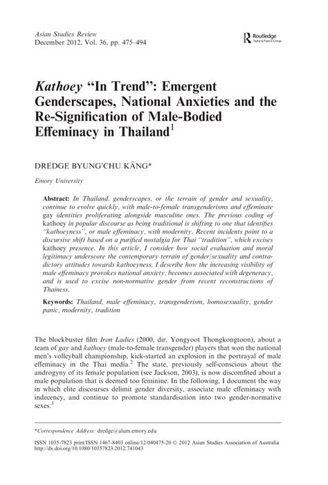 pdf kathoey in trend emergent genderscapes national anxieties and