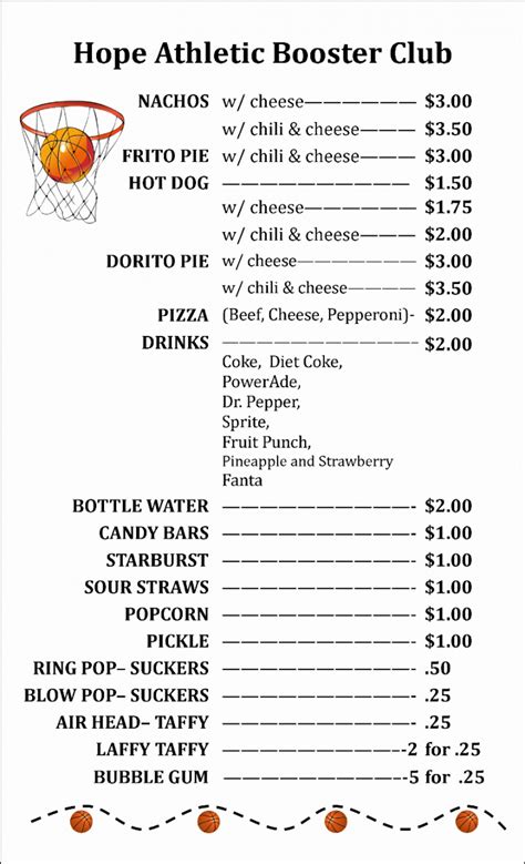 concession stand menu template sample design layout templates