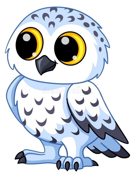 snowy owl baby cartoon arctic white bird stock vector illustration