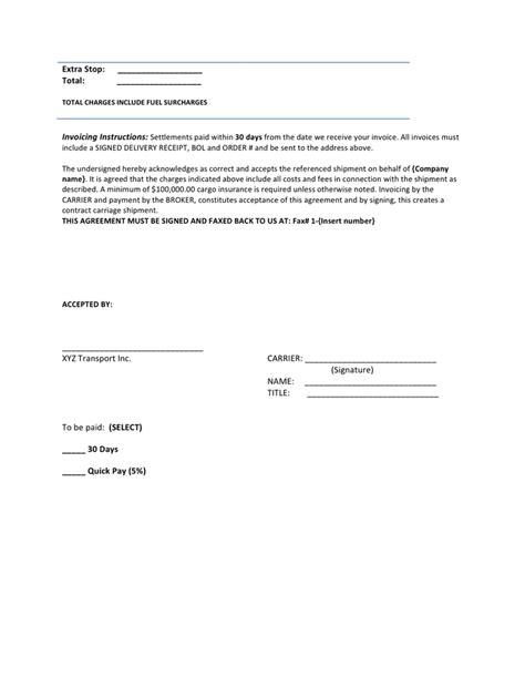 load confirmation rate agreement template  word   formats