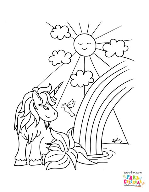 Dibujo De Unicornio Arcoiris De Dibujos Animados Para Colorear Para