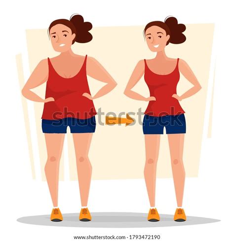 Fat Woman Becomes Thin Gym Girl Stock Vector Royalty Free 1793472190