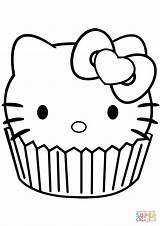 Coloring Kitty Hello Cupcake Pages Drawing Printable sketch template
