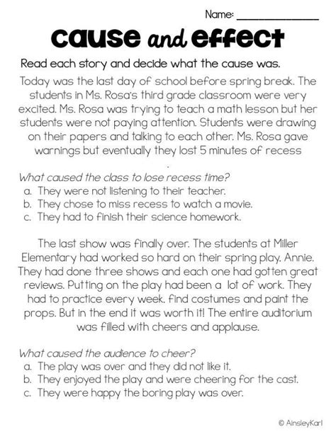 text evidence worksheets  grade   effect short stories