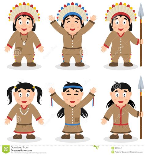 Thanksgiving Day Native Characters Set Stock Vector