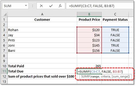 sumif excel