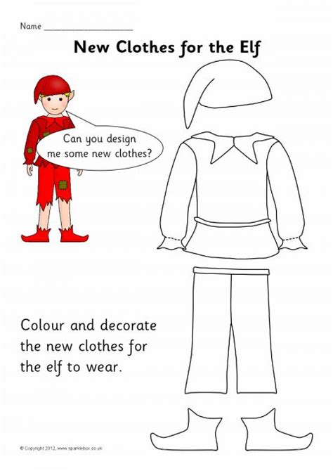 elf clothes design  colouring sheets sb sparklebox