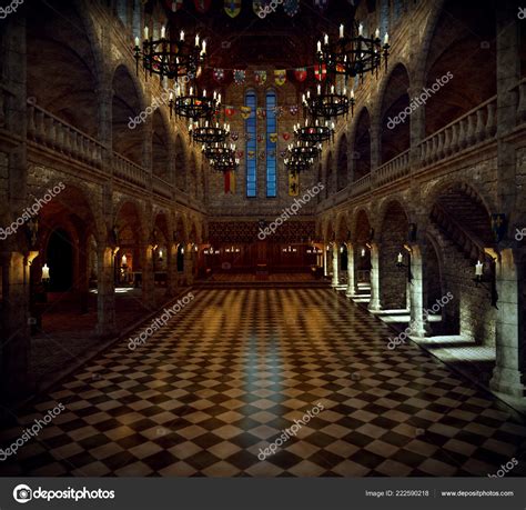 fantasia castillo medieval gran salon fotografia de stock  ravven